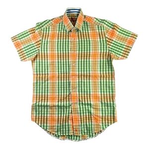 Robert Graham Men's M Plaid Short-Sleeve Shirt Green Orange Check Designer